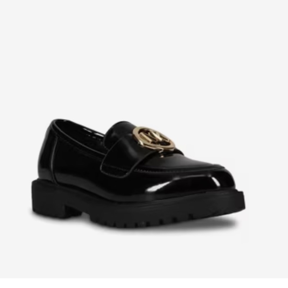 MICHAEL Michael Kors Kids Black Loafers with Gold Logo